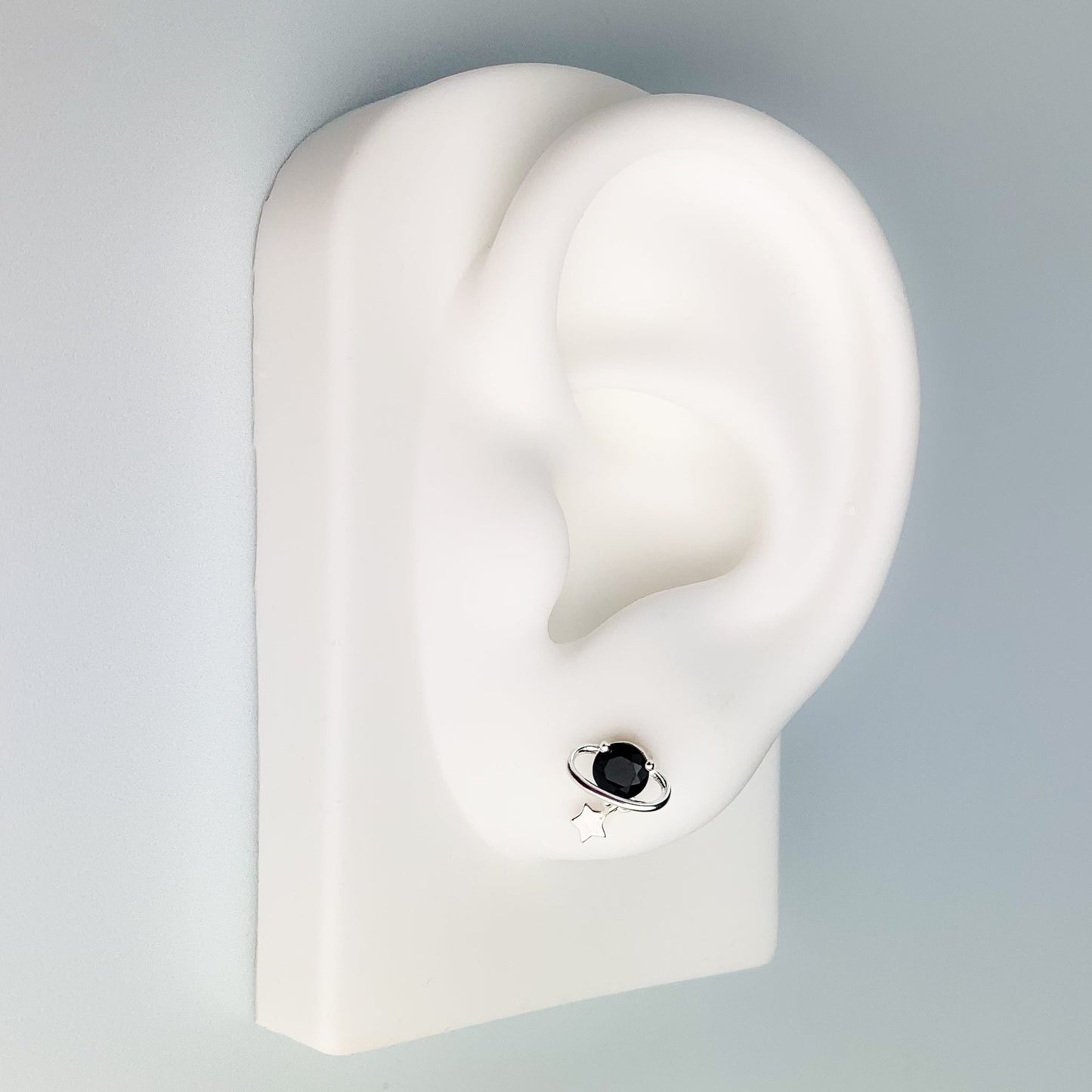 Black Crystal Saturn Stud Earrings