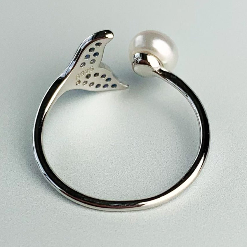 Blue Crystal and Pearl Whale Ring