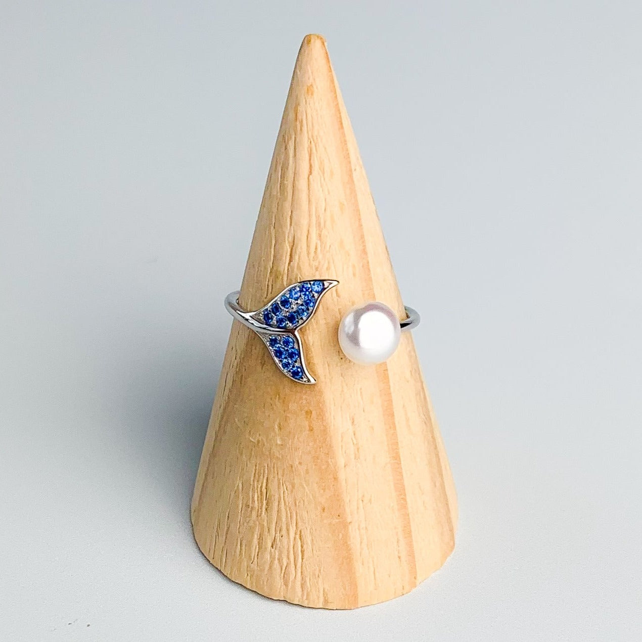 Blue Crystal and Pearl Whale Ring