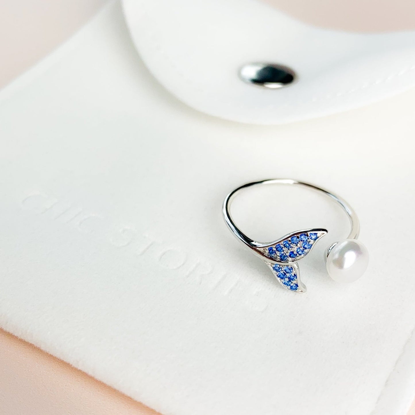Blue Crystal and Pearl Whale Ring