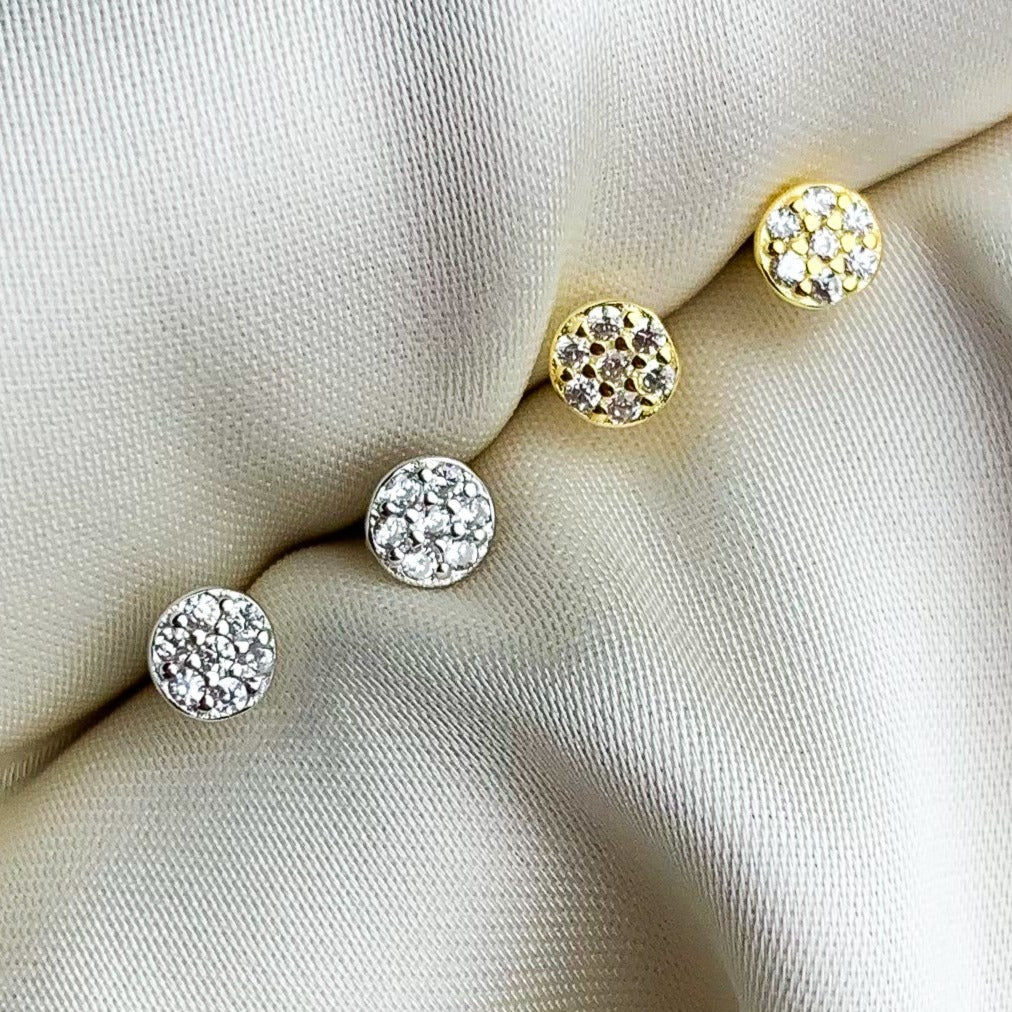 White Crystal Circle Stud Earrings