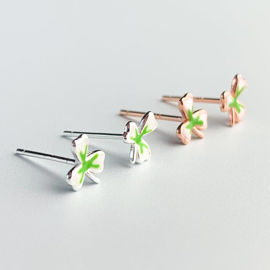 Green and White Clover Stud Earrings