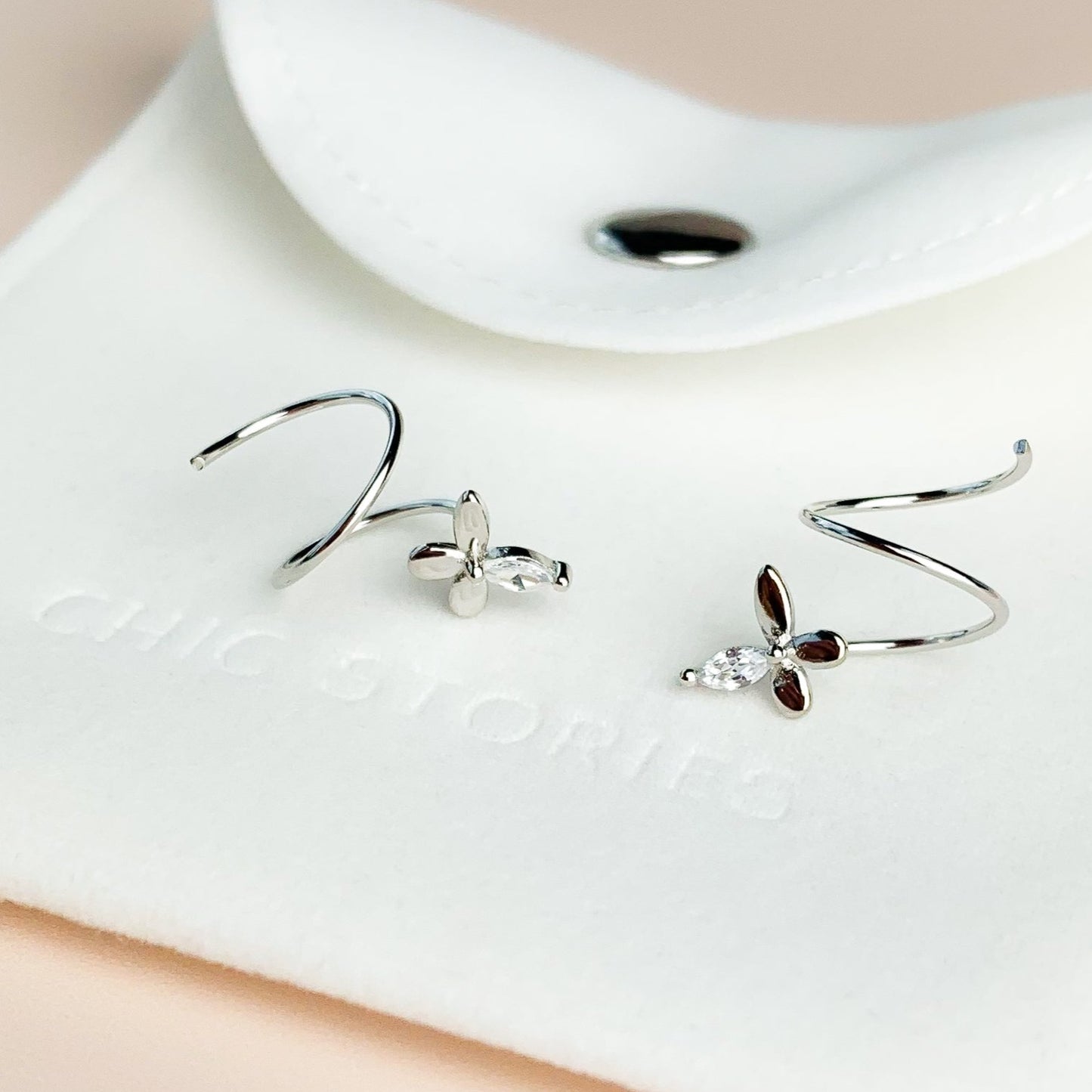 Crystal Butterfly Spiral Earrings