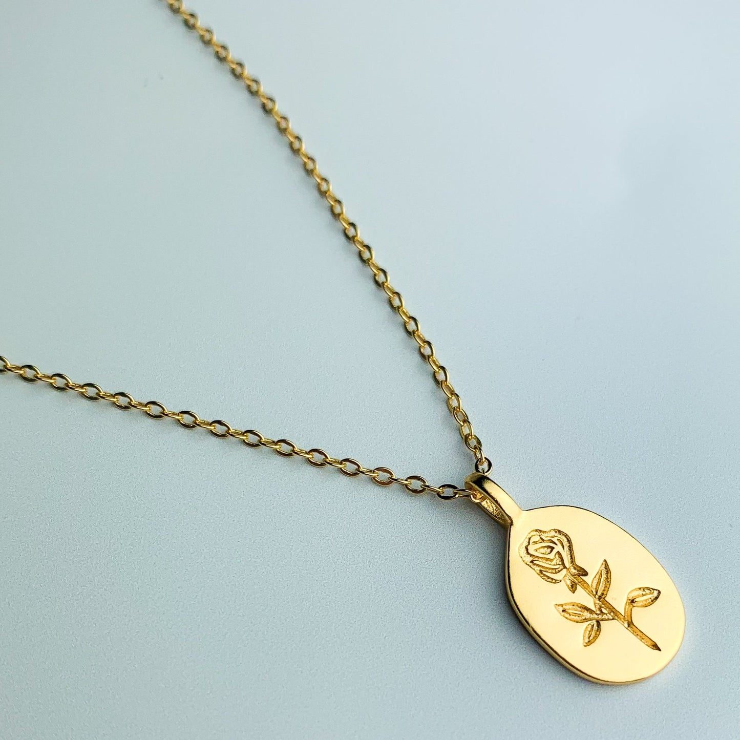 Engraved Rose Pendant Necklace