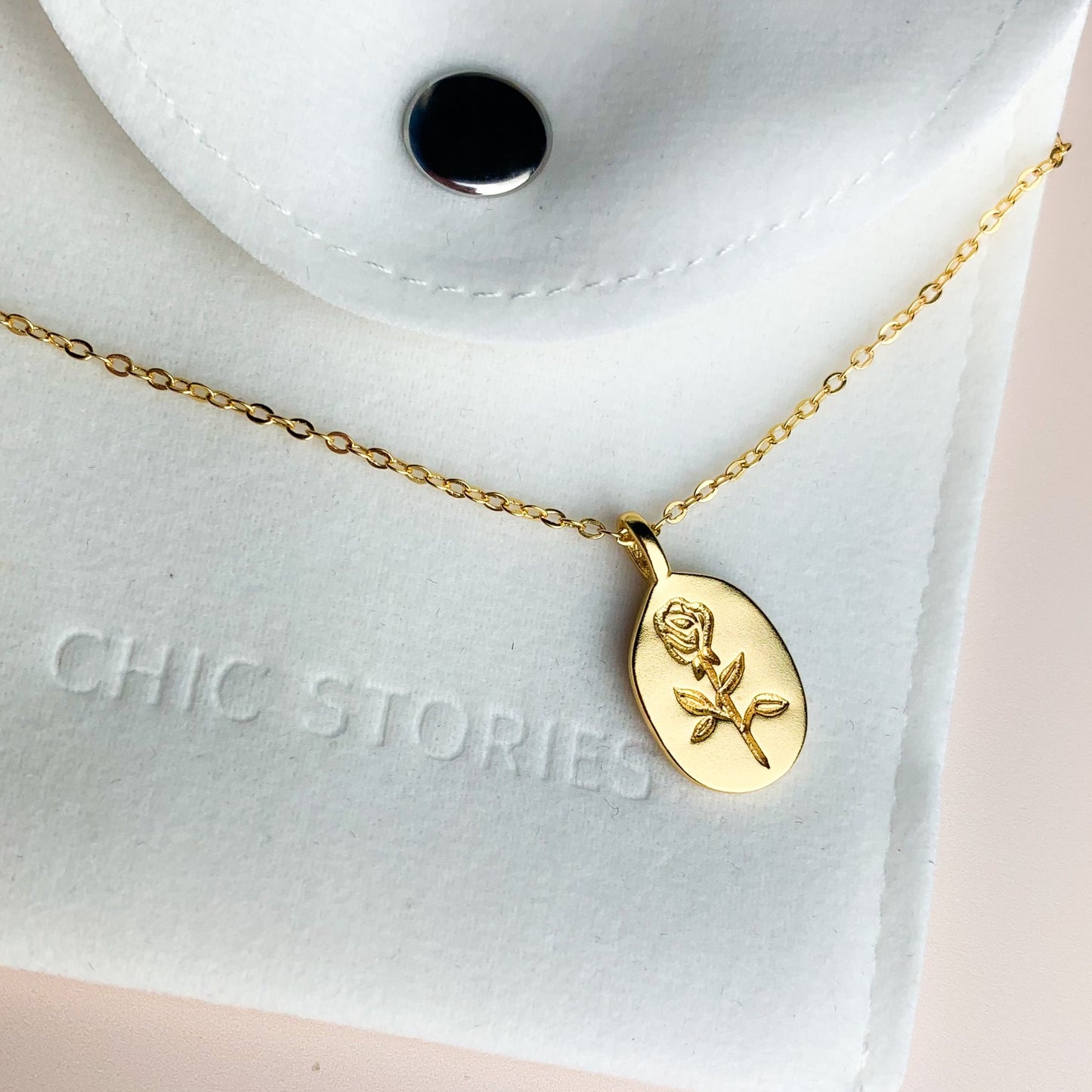 Engraved Rose Pendant Necklace