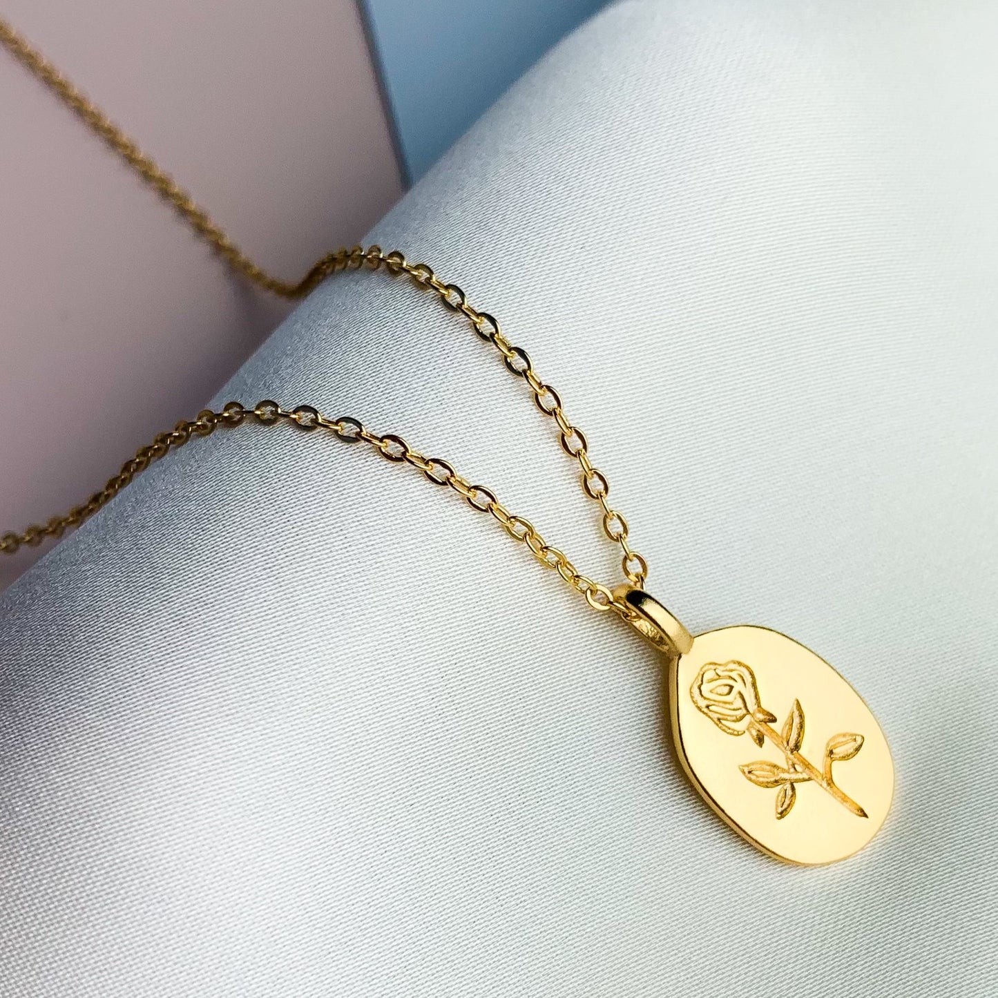 Engraved Rose Pendant Necklace