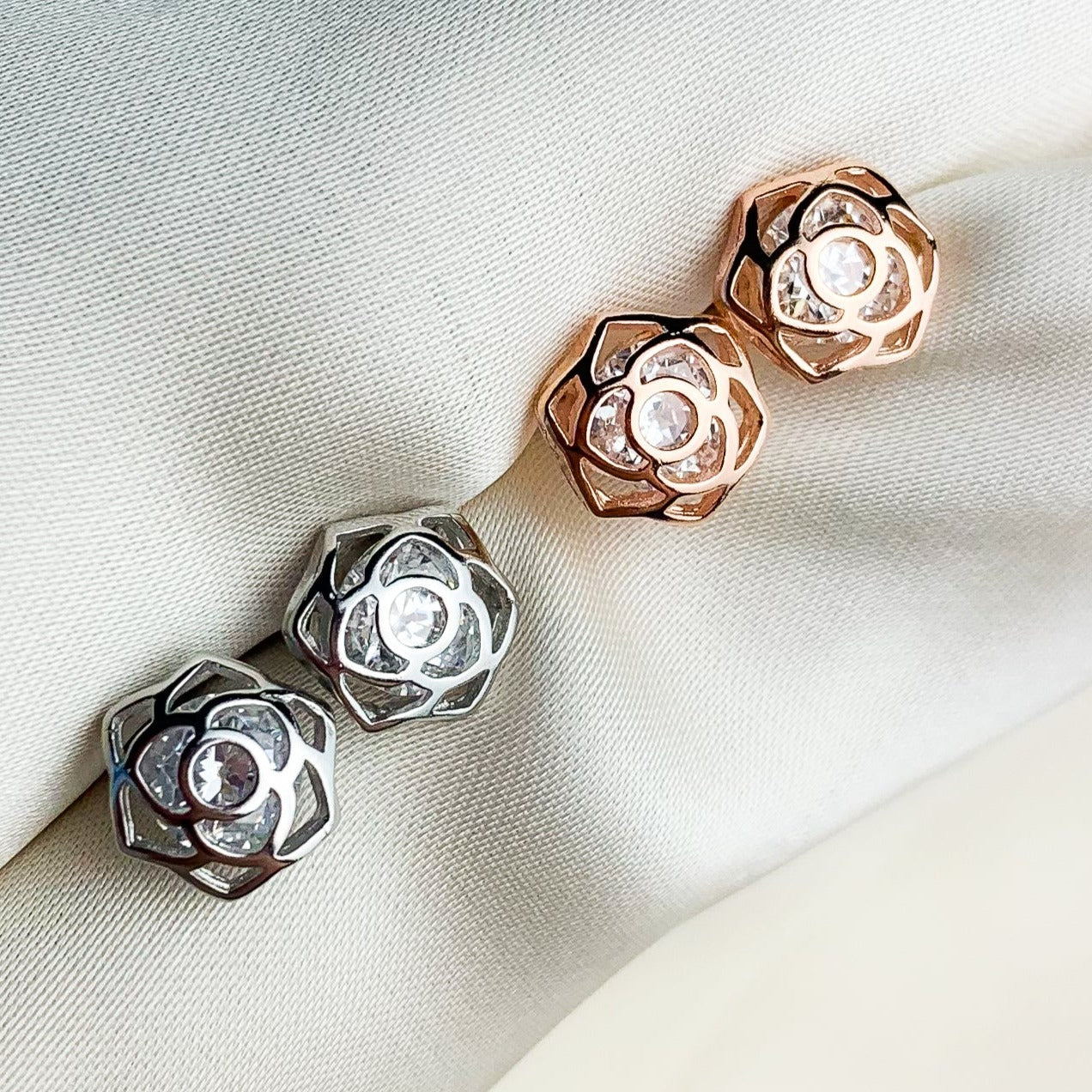 Crystal Rose Bud Stud Earrings