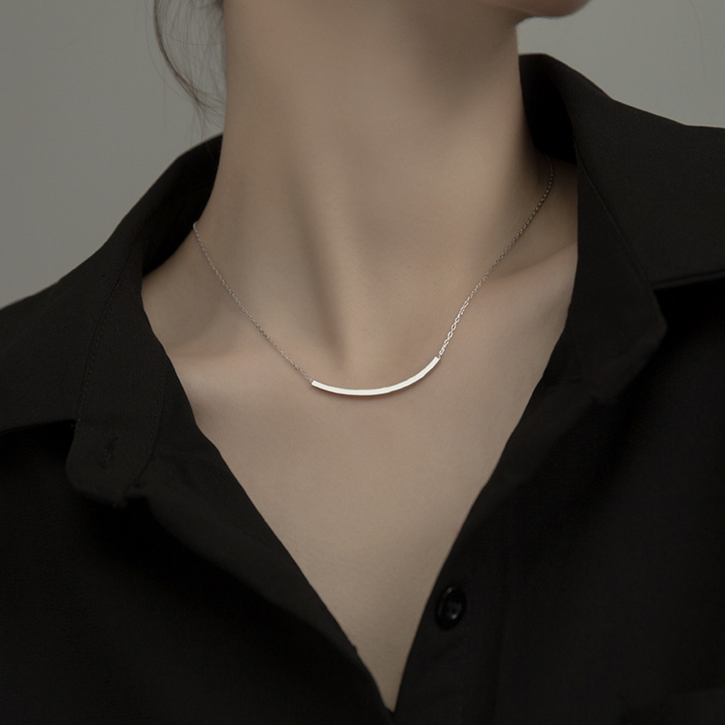 Curved Bar Pendant Necklace