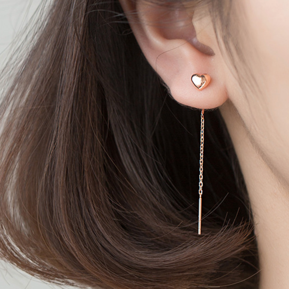Heart Threader Chain Earrings