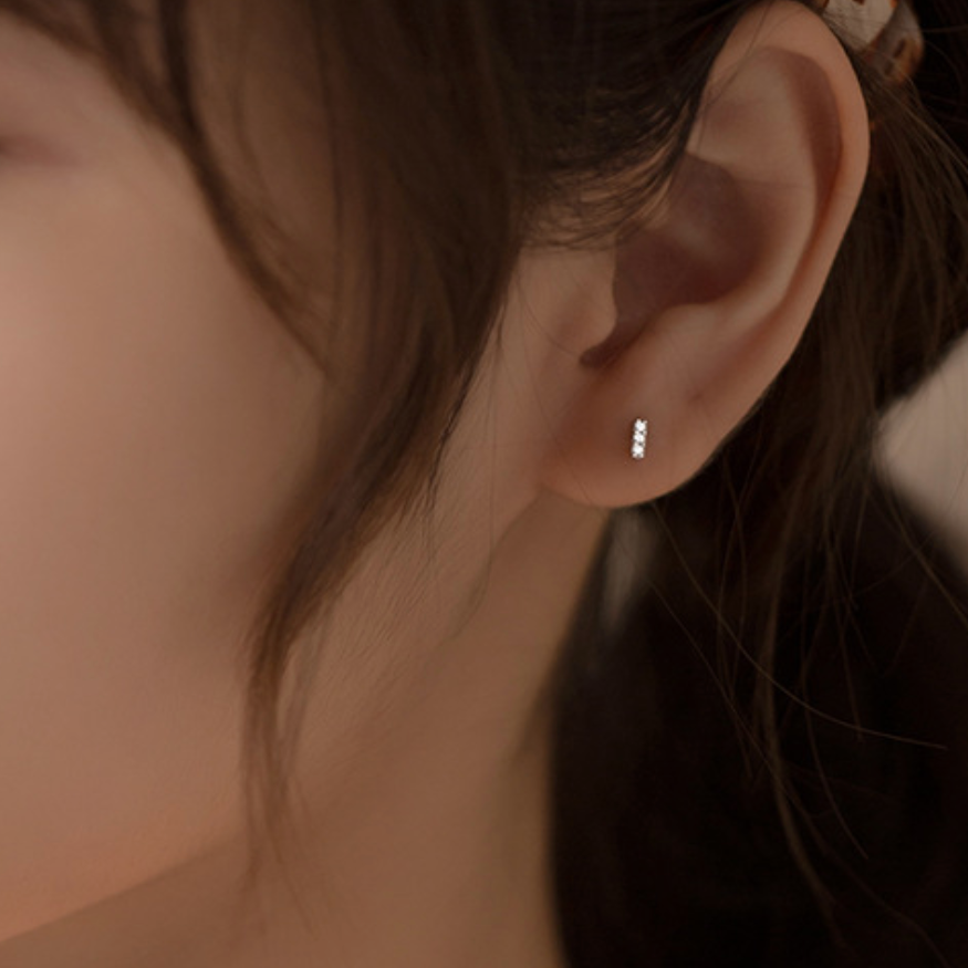 Asymmetrical Crystal Bar Stud Earrings