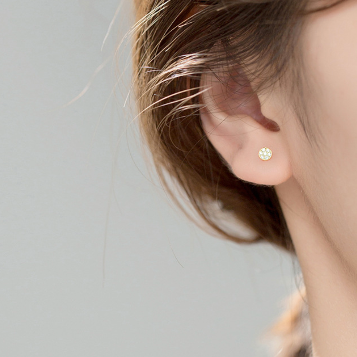 White Crystal Circle Stud Earrings