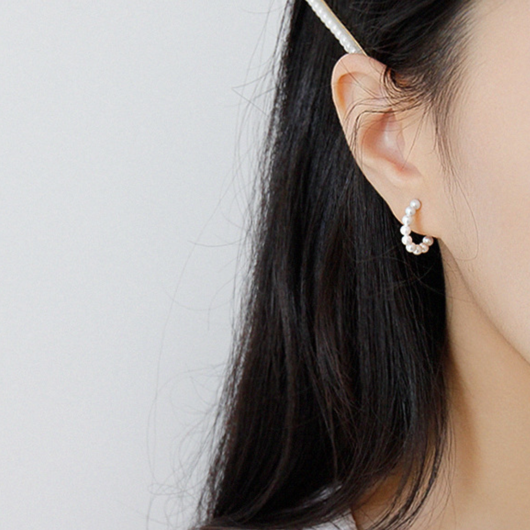 Pearl Huggie Hoop Earrings