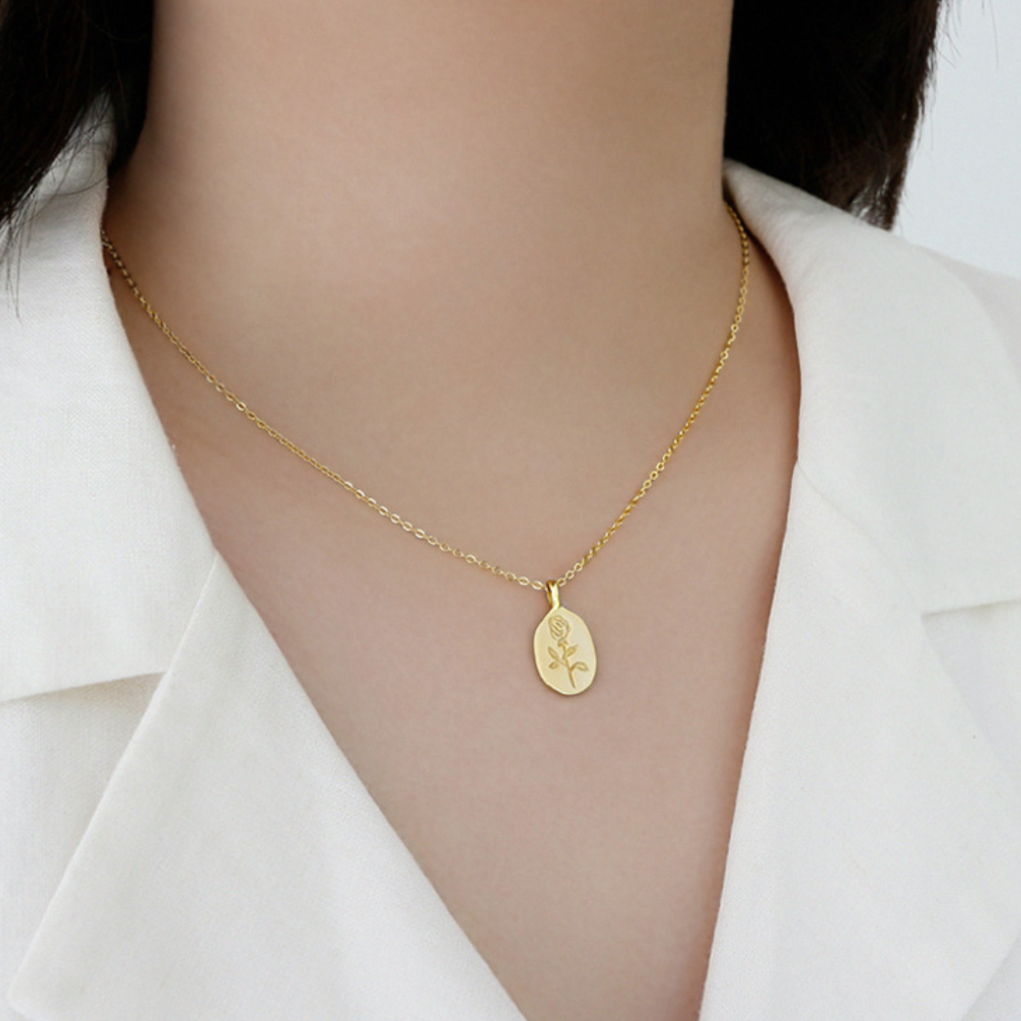 Engraved Rose Pendant Necklace