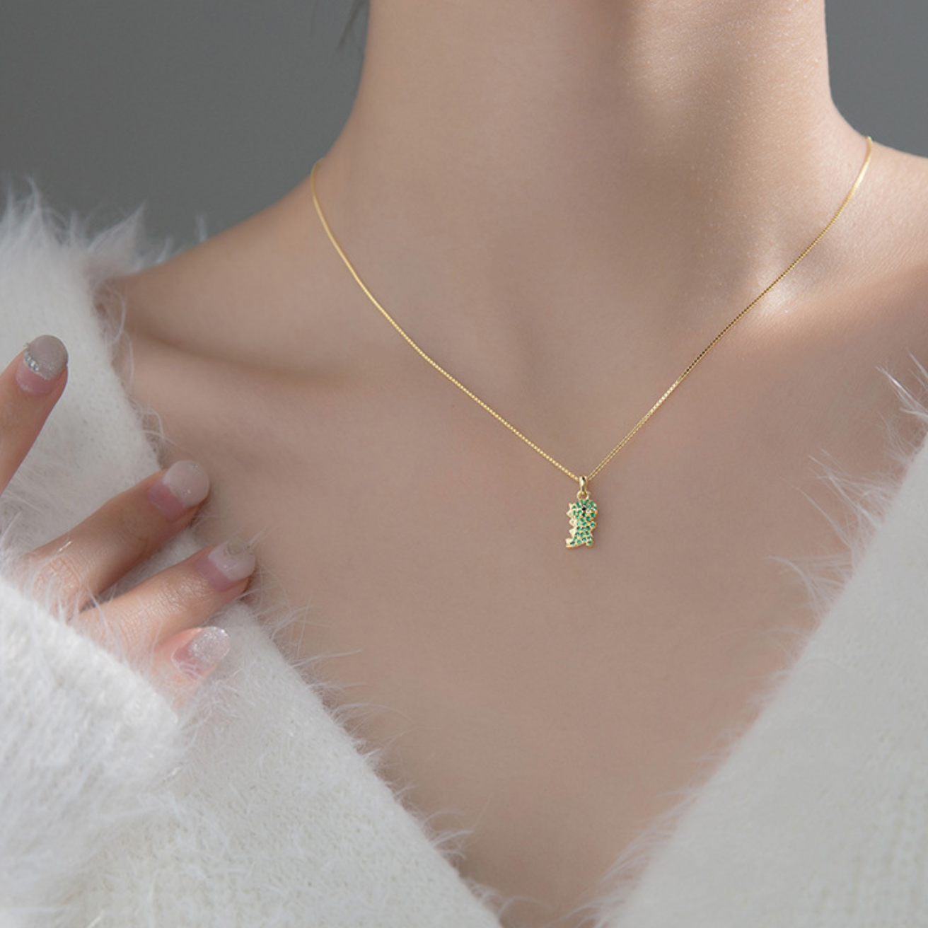 Sparkly Green Dinosaur Pendant Necklace