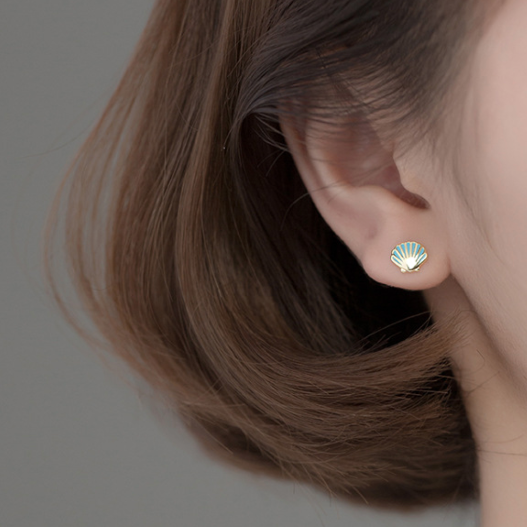Blue Starfish and Seashell Stud Earrings