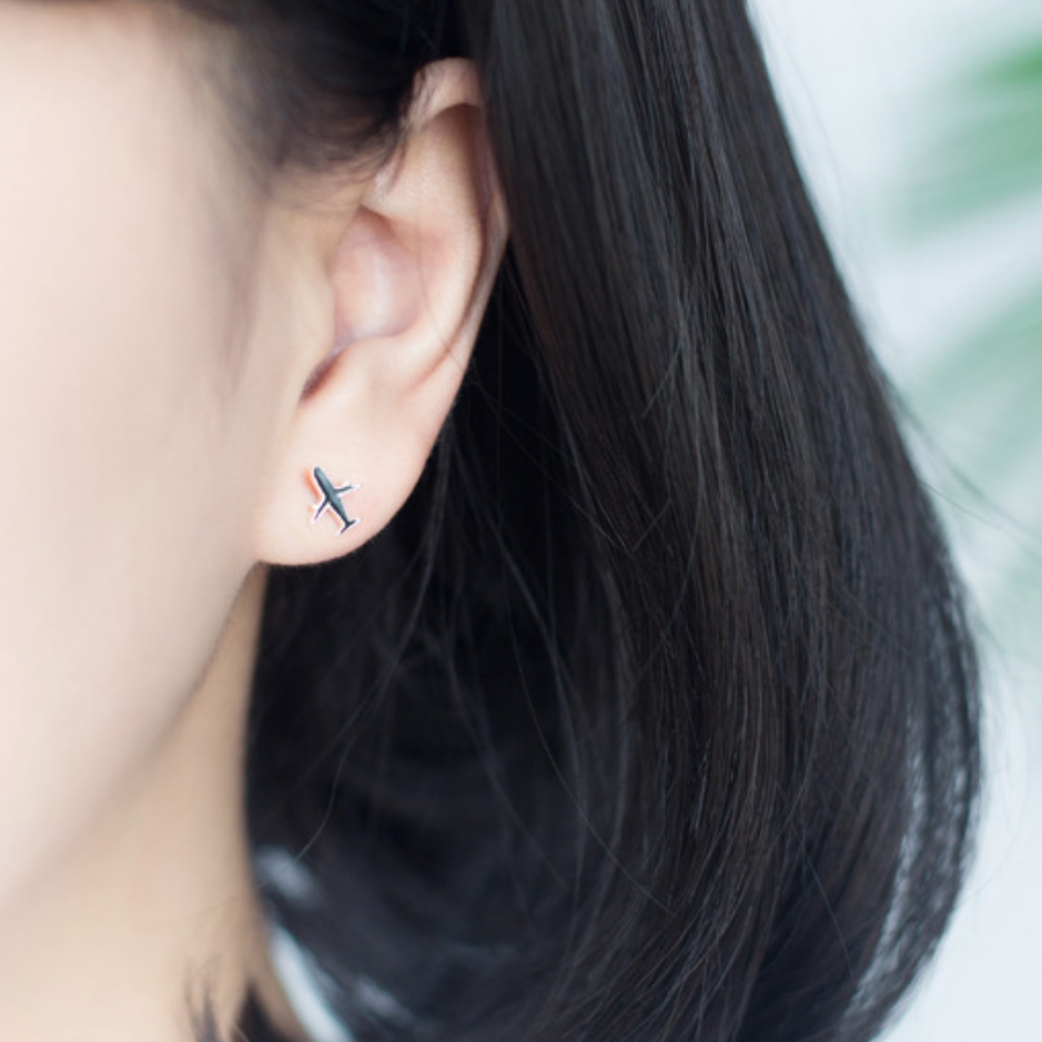 Black Plane Stud Earrings