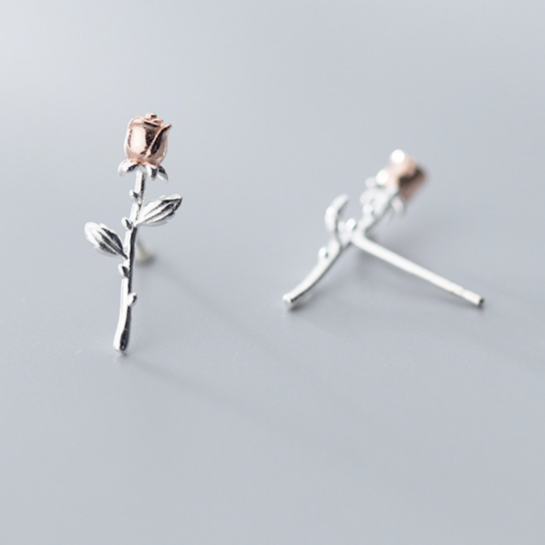 Long Stem Rose Stud Earring