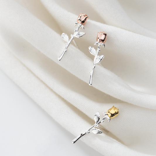 Long Stem Rose Stud Earring