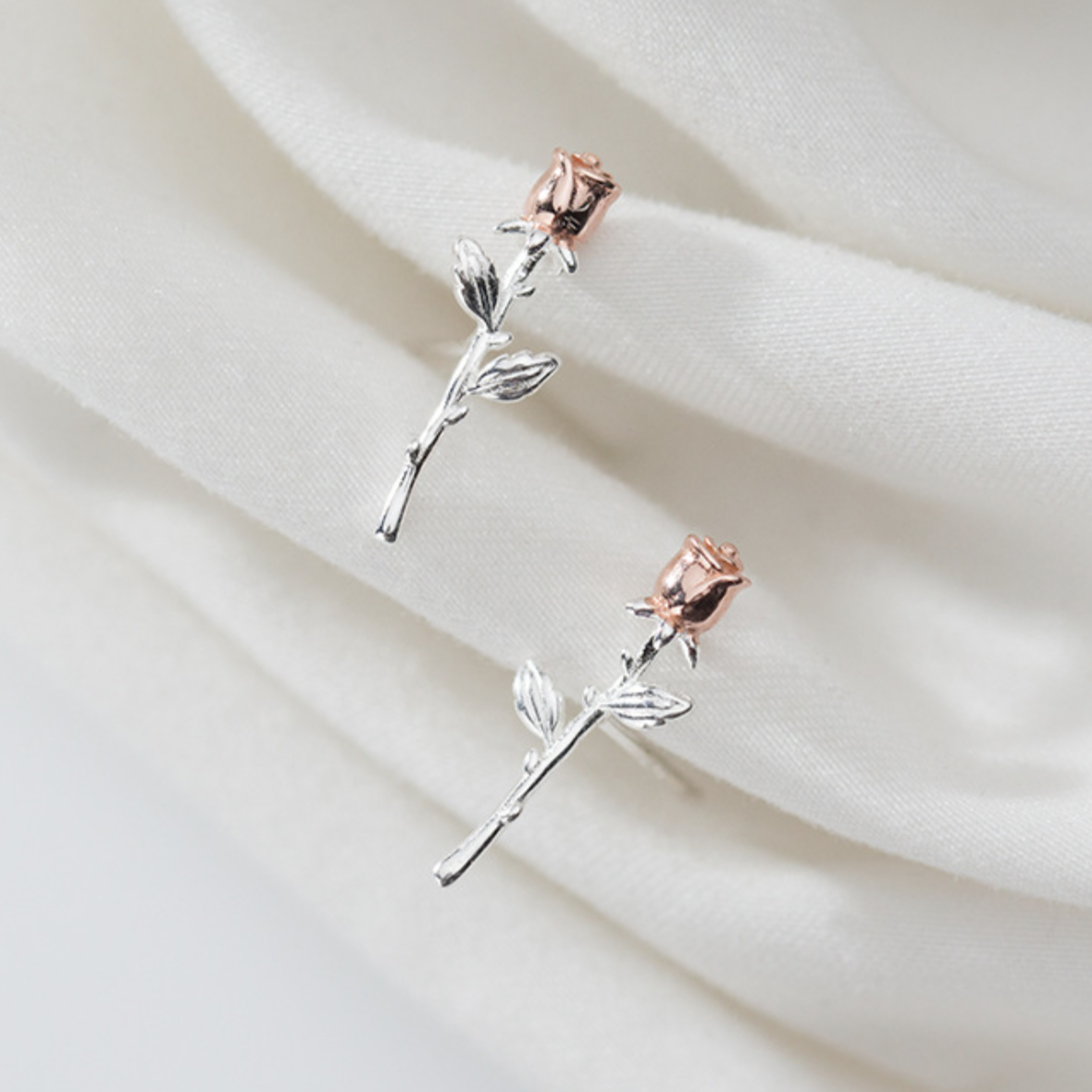 Long Stem Rose Stud Earring