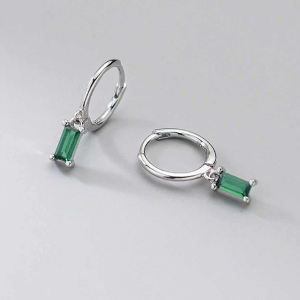 Green Crystal Drop Hoop Earrings