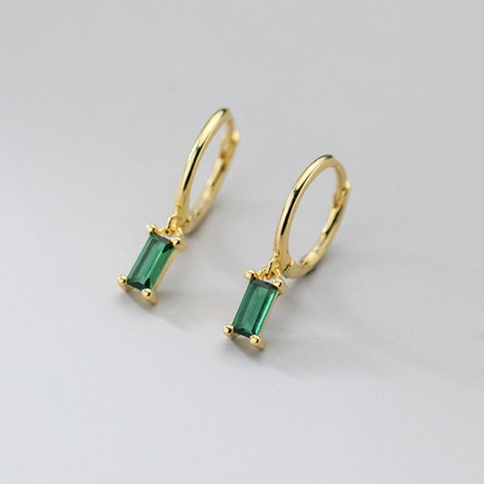 Green Crystal Drop Hoop Earrings