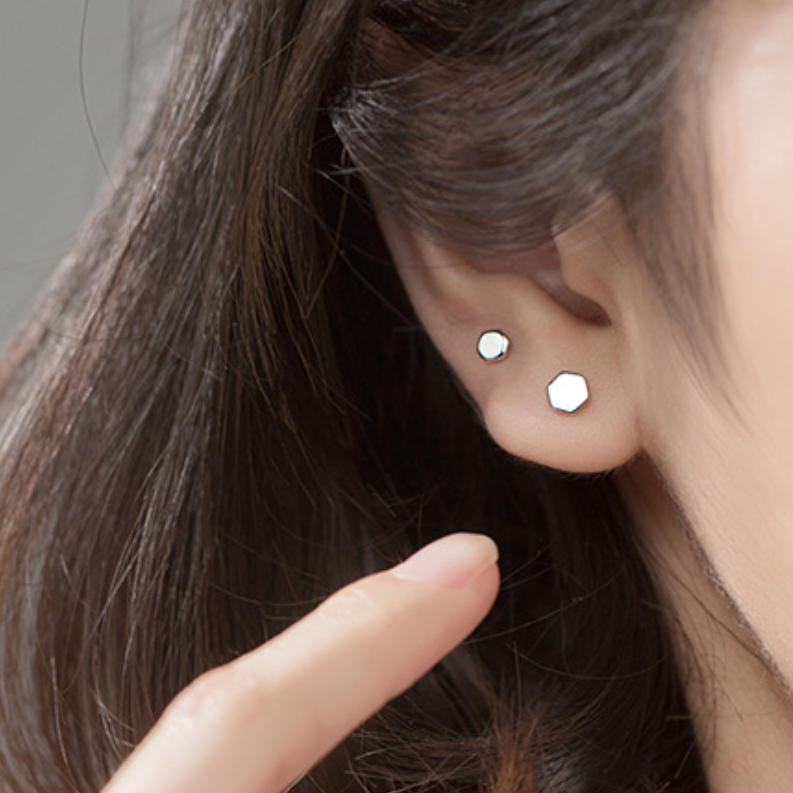Minimalist Hexagon Stud Earrings