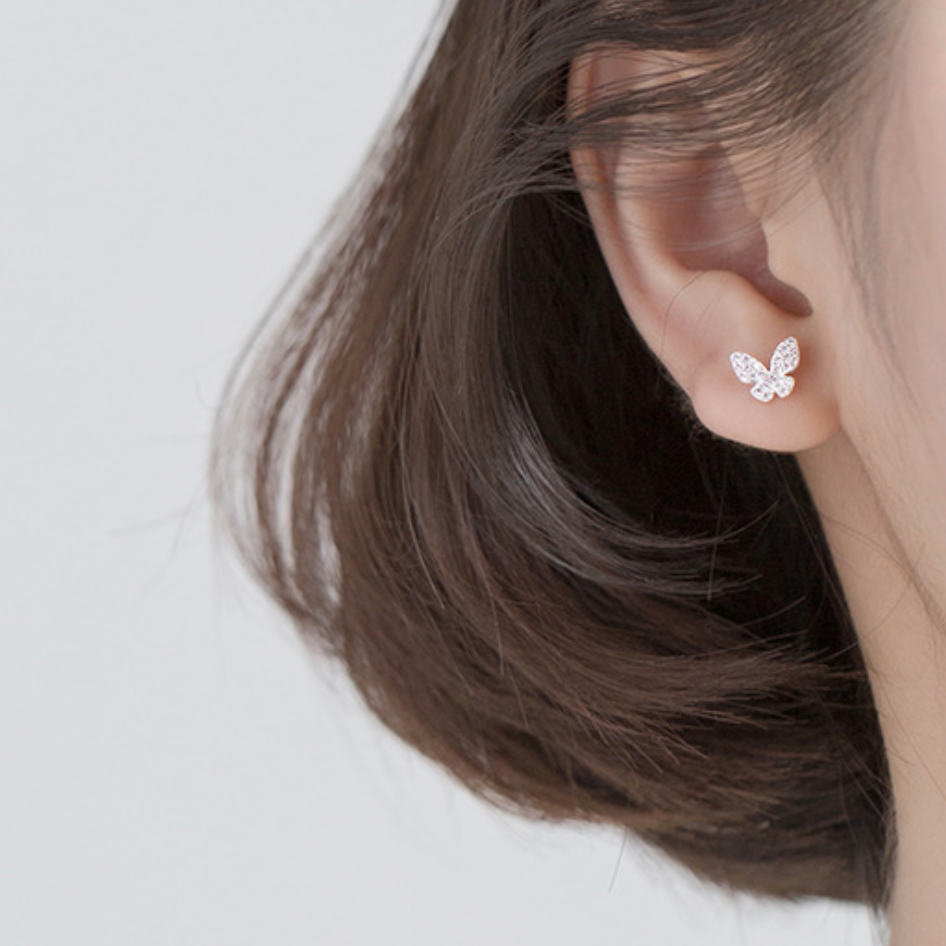 Pink Crystal Butterfly Stud Earrings