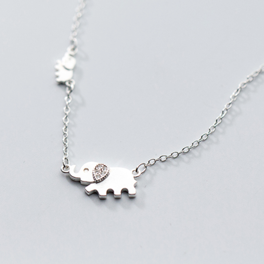 Elephant Mother and Baby Pendant Necklace
