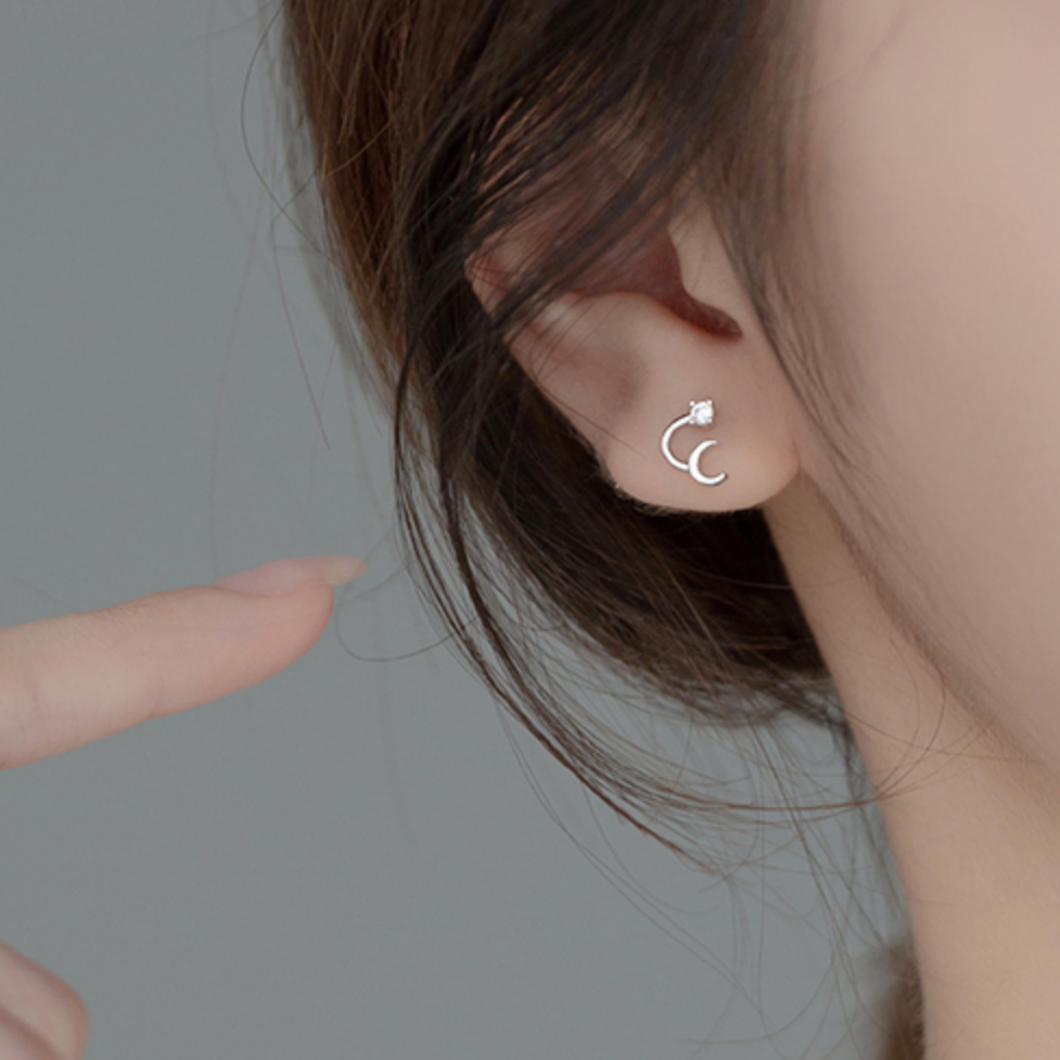 Crystal Detail Moon and Star Earrings