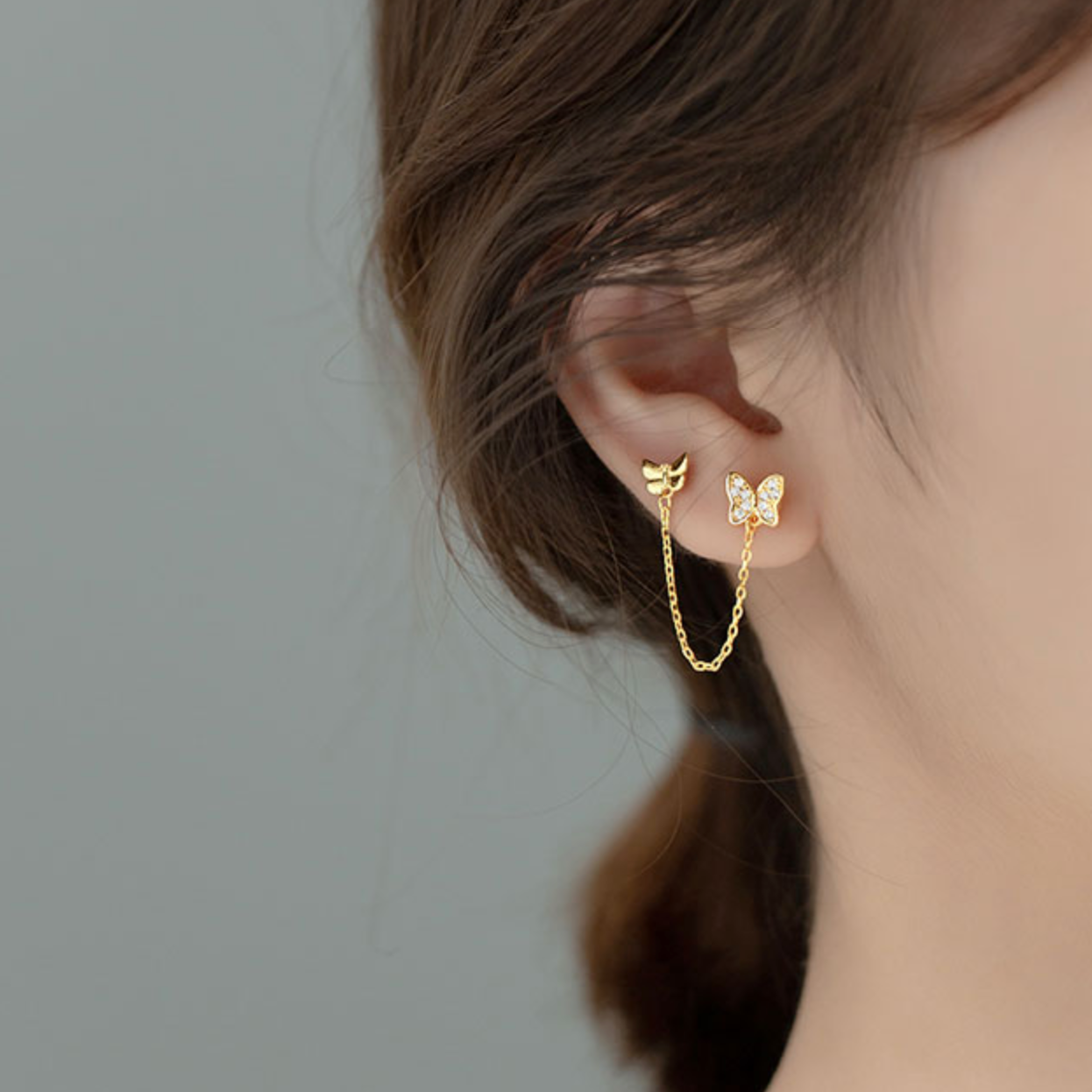 Crystal Butterfly Double Piercing Stud Earrings