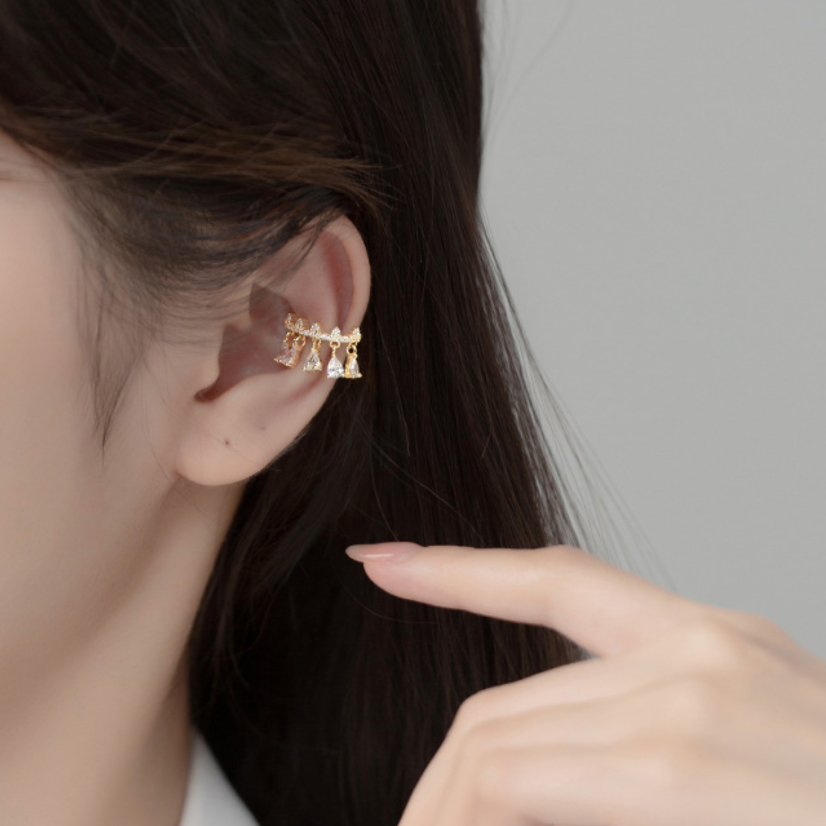 White Crystal Dangle Ear Cuff