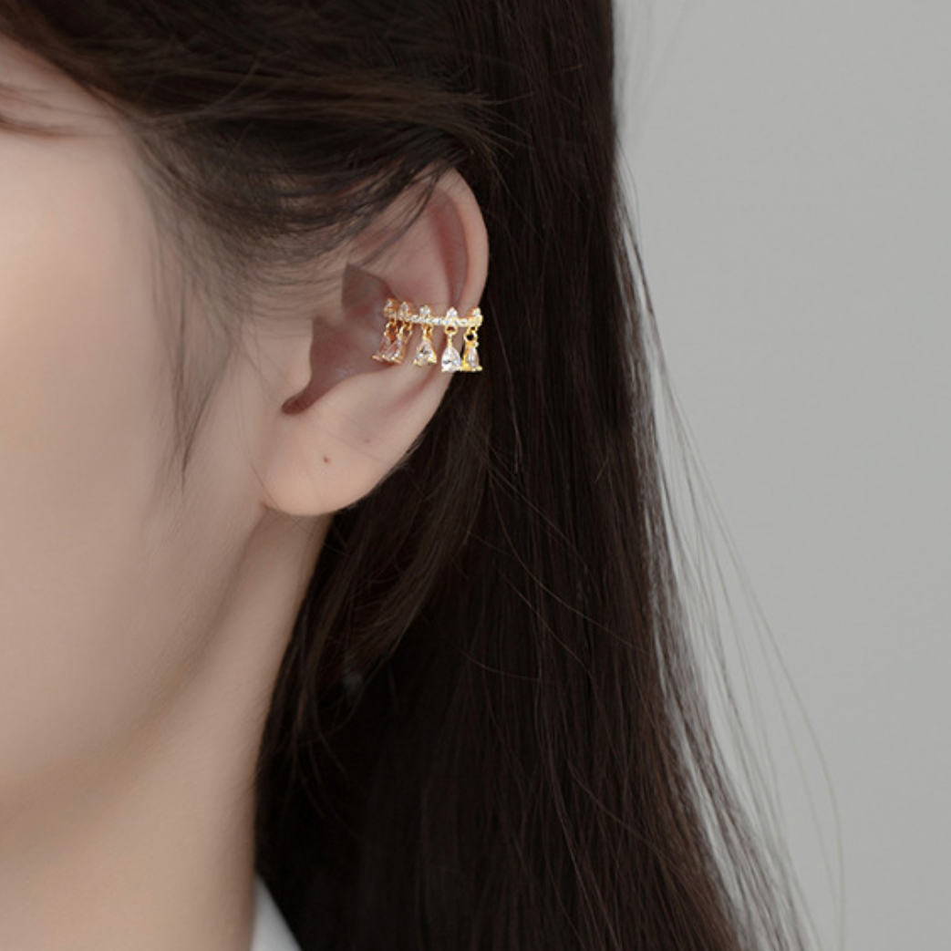 White Crystal Dangle Ear Cuff