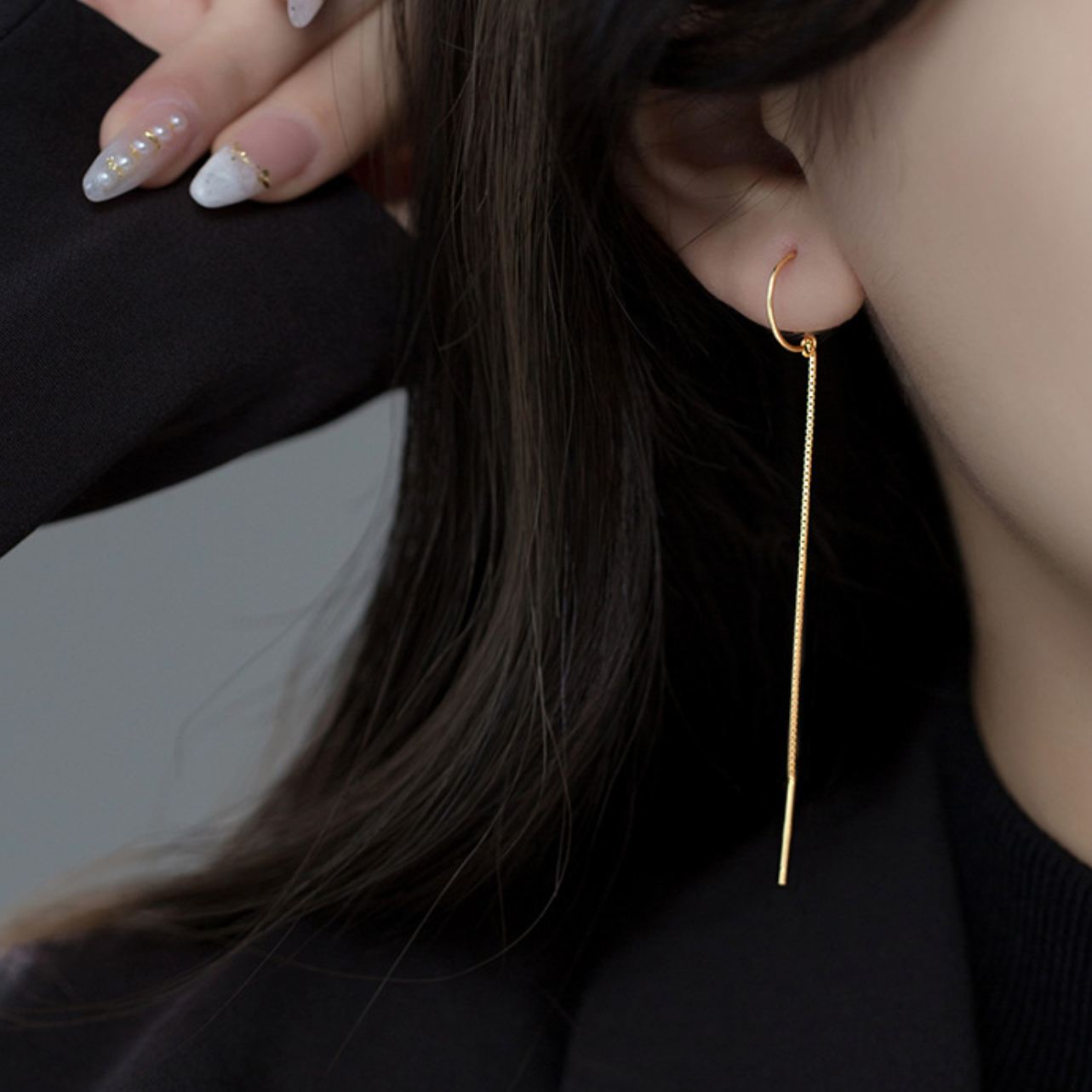 Hoop Earrings with Chain Drop