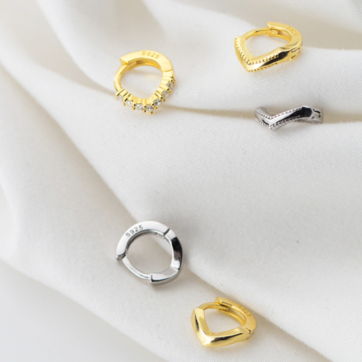Crystal Chevron Huggie Hoop Earrings