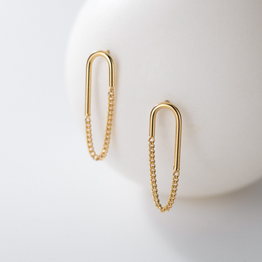 Chain Loop Dangle Stud Earrings