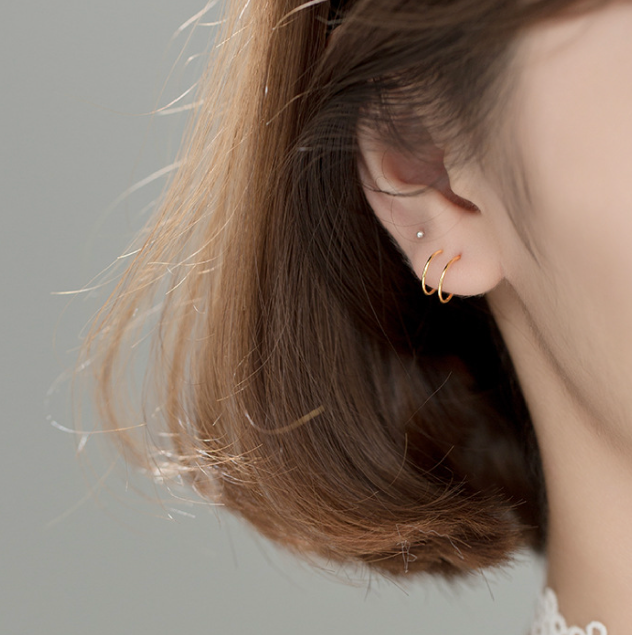 Double Bar Huggie Hoop Cuff Earrings