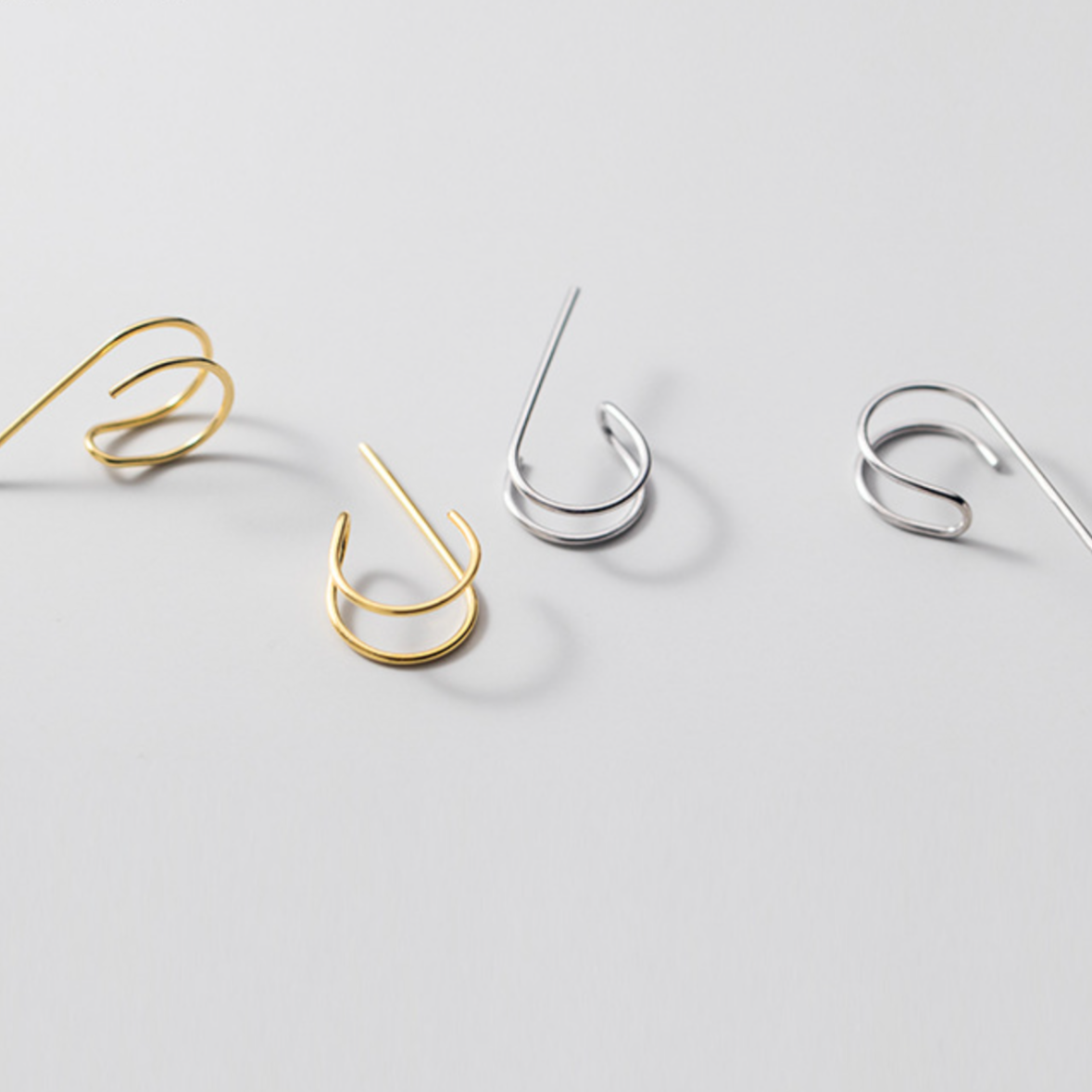 Double Bar Huggie Hoop Cuff Earrings