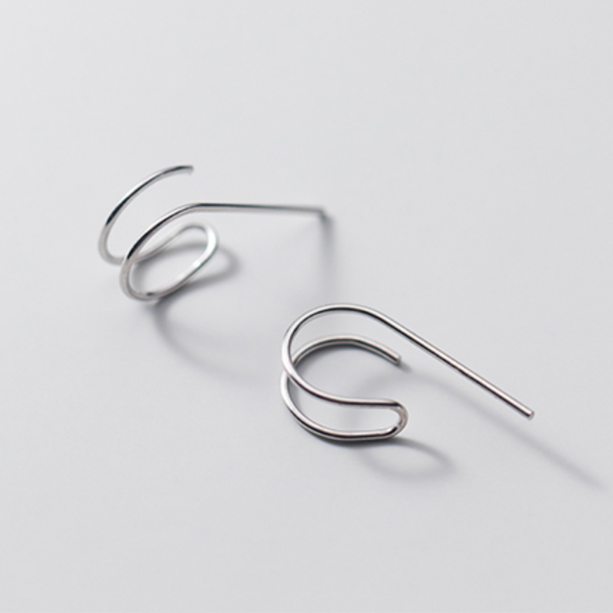 Double Bar Huggie Hoop Cuff Earrings