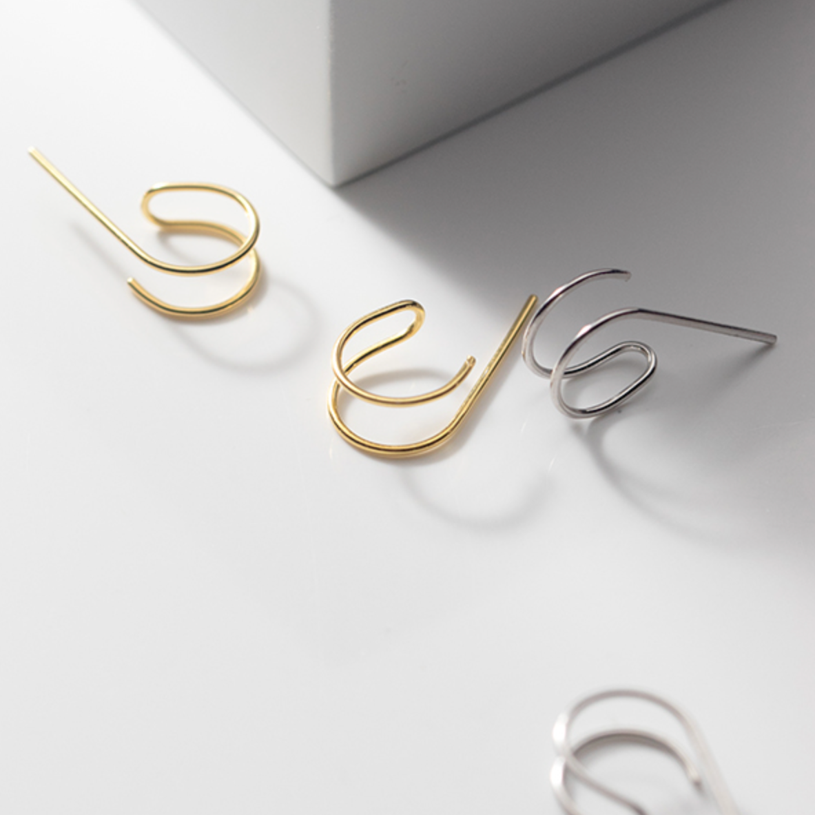 Double Bar Huggie Hoop Cuff Earrings