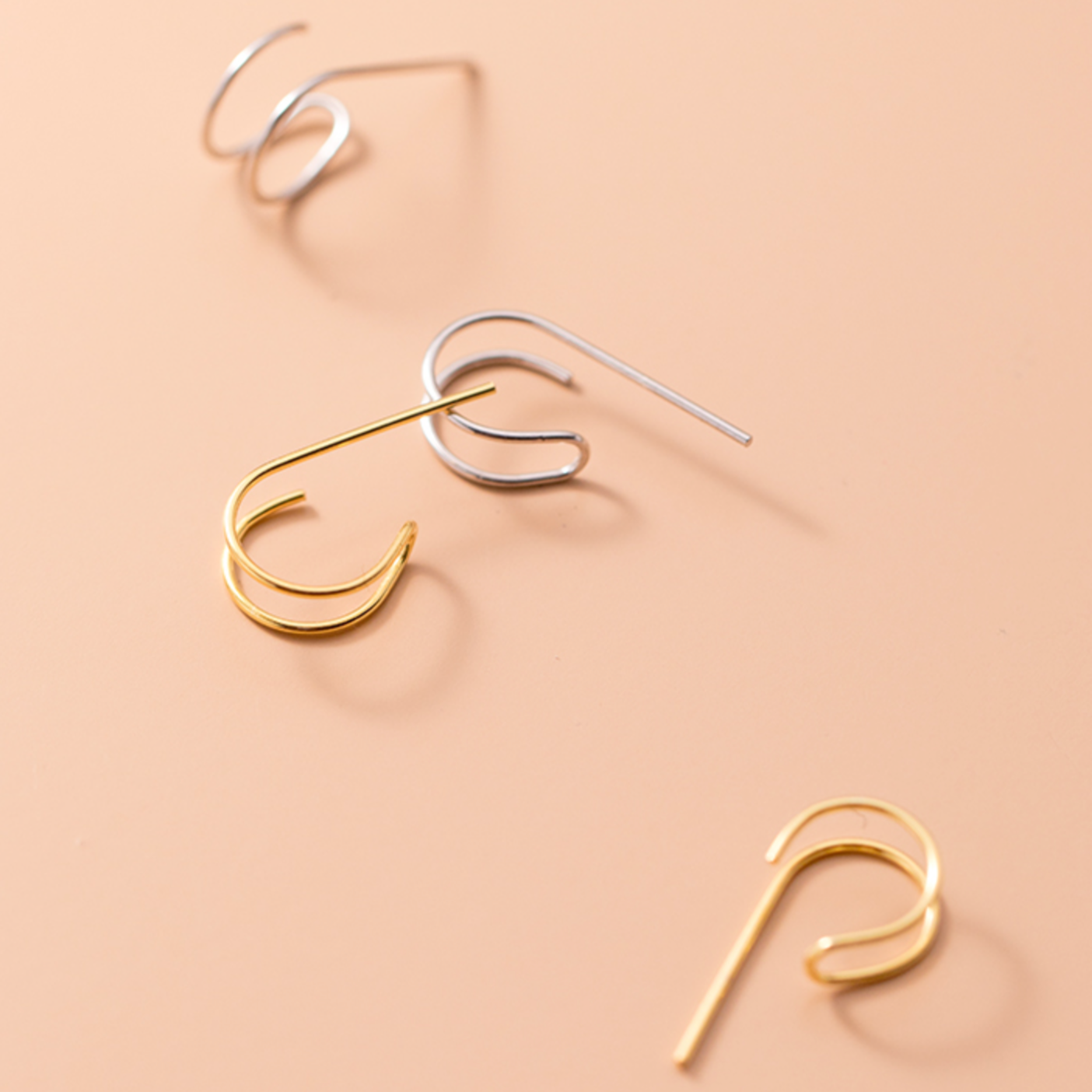 Double Bar Huggie Hoop Cuff Earrings