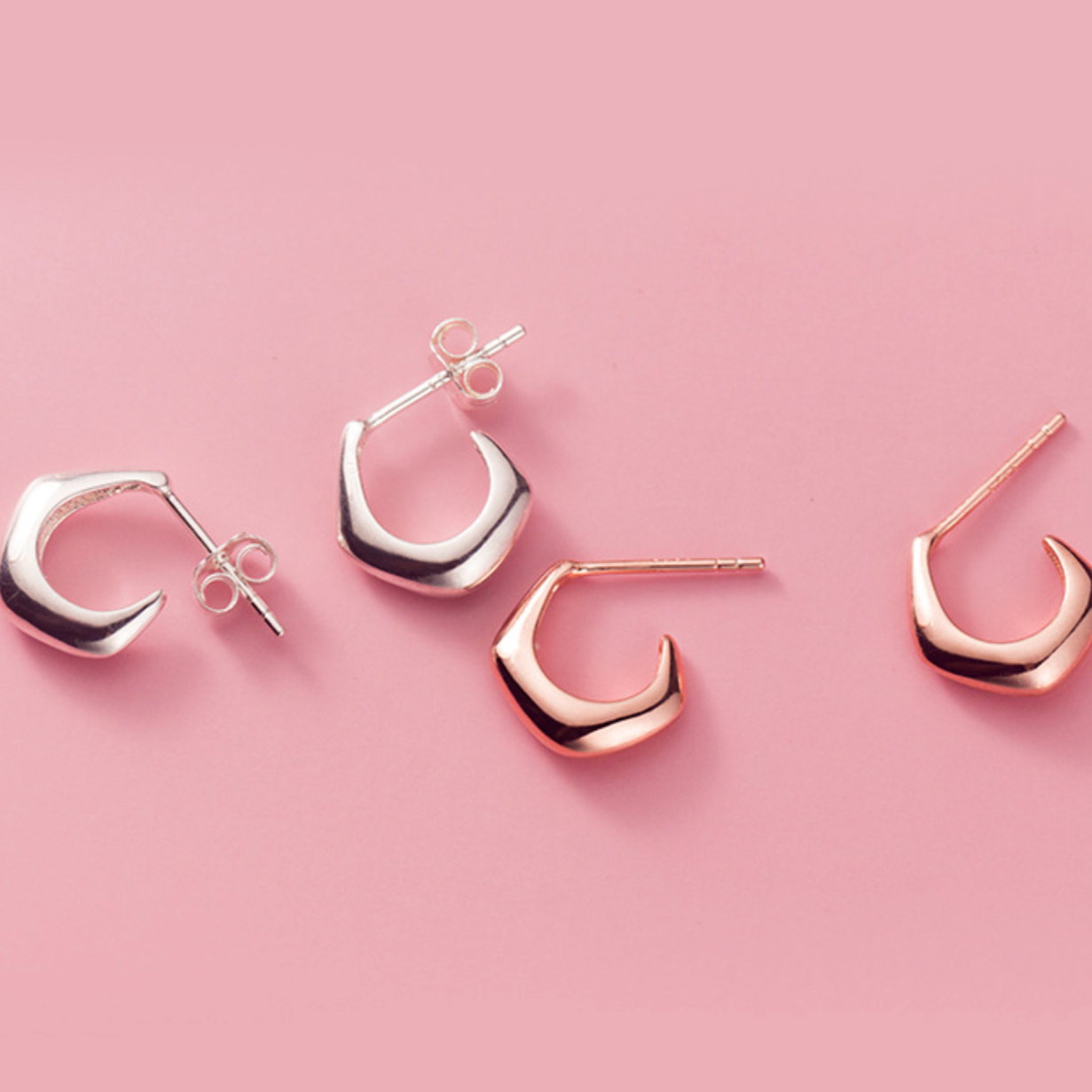 Sterling Silver Geometric Open Hoops