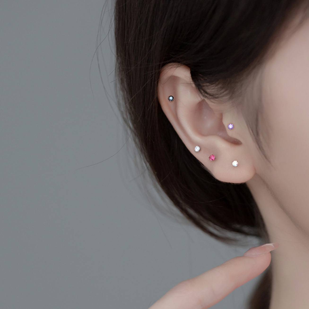 Tiny Colourful Rhinestone Stud Earrings