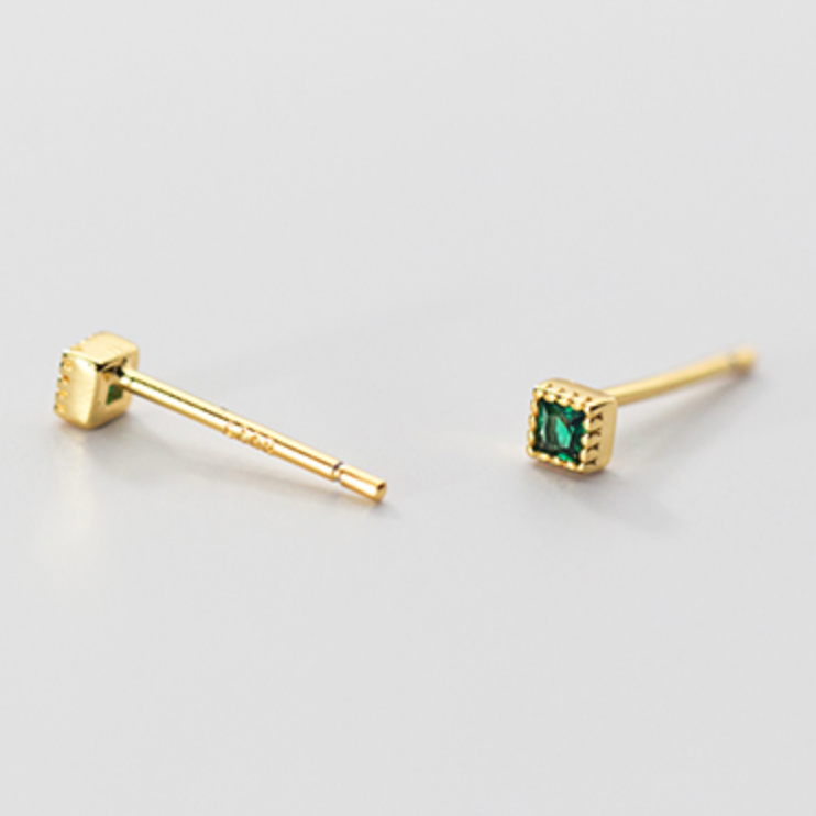 Green Crystal Square Stud Earrings