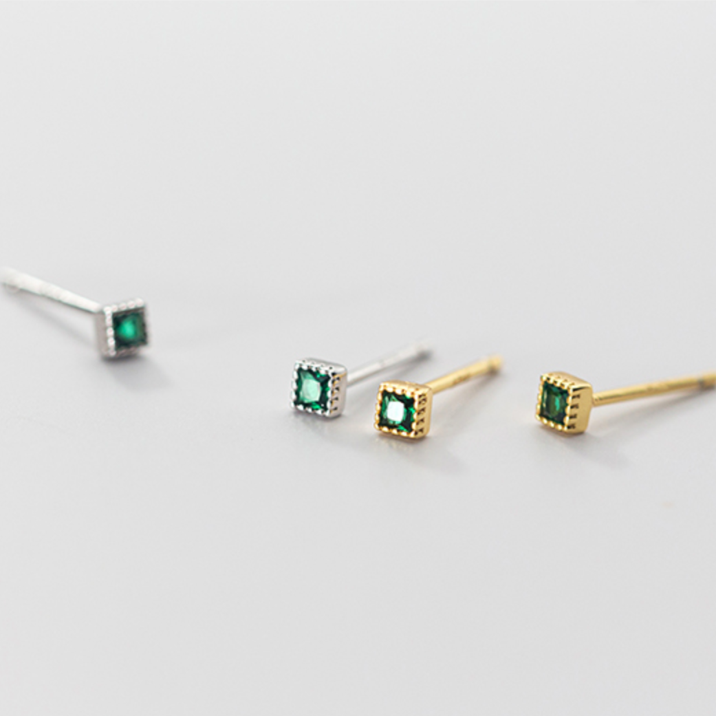 Green Crystal Square Stud Earrings
