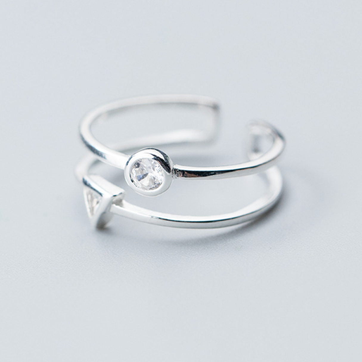 Circle and Triangle Crystal Adjustable Ring