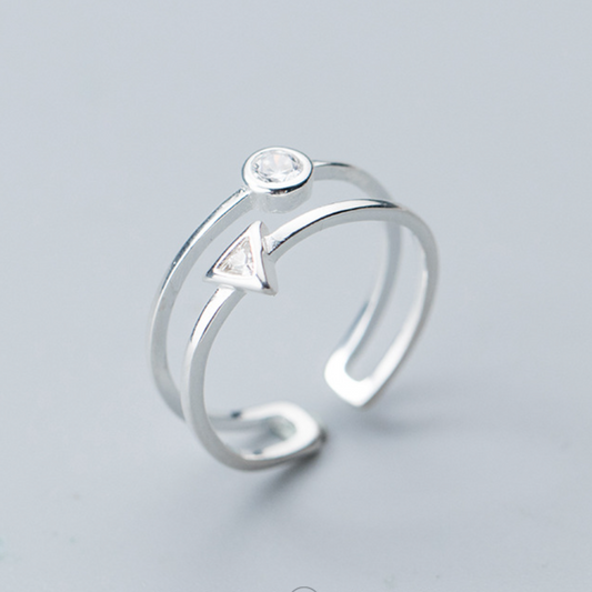 Circle and Triangle Crystal Adjustable Ring