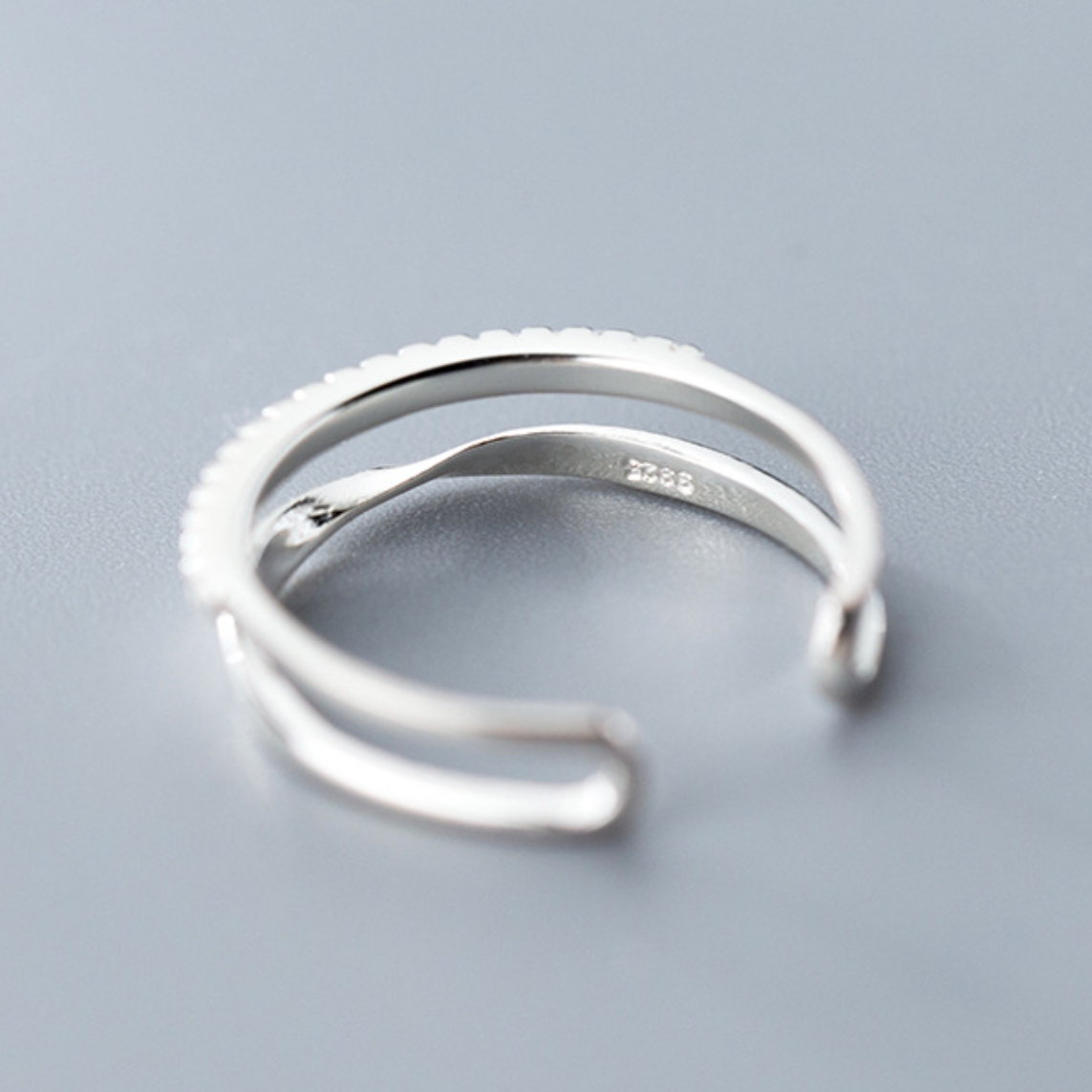 Adjustable Double Band Crystal Ring