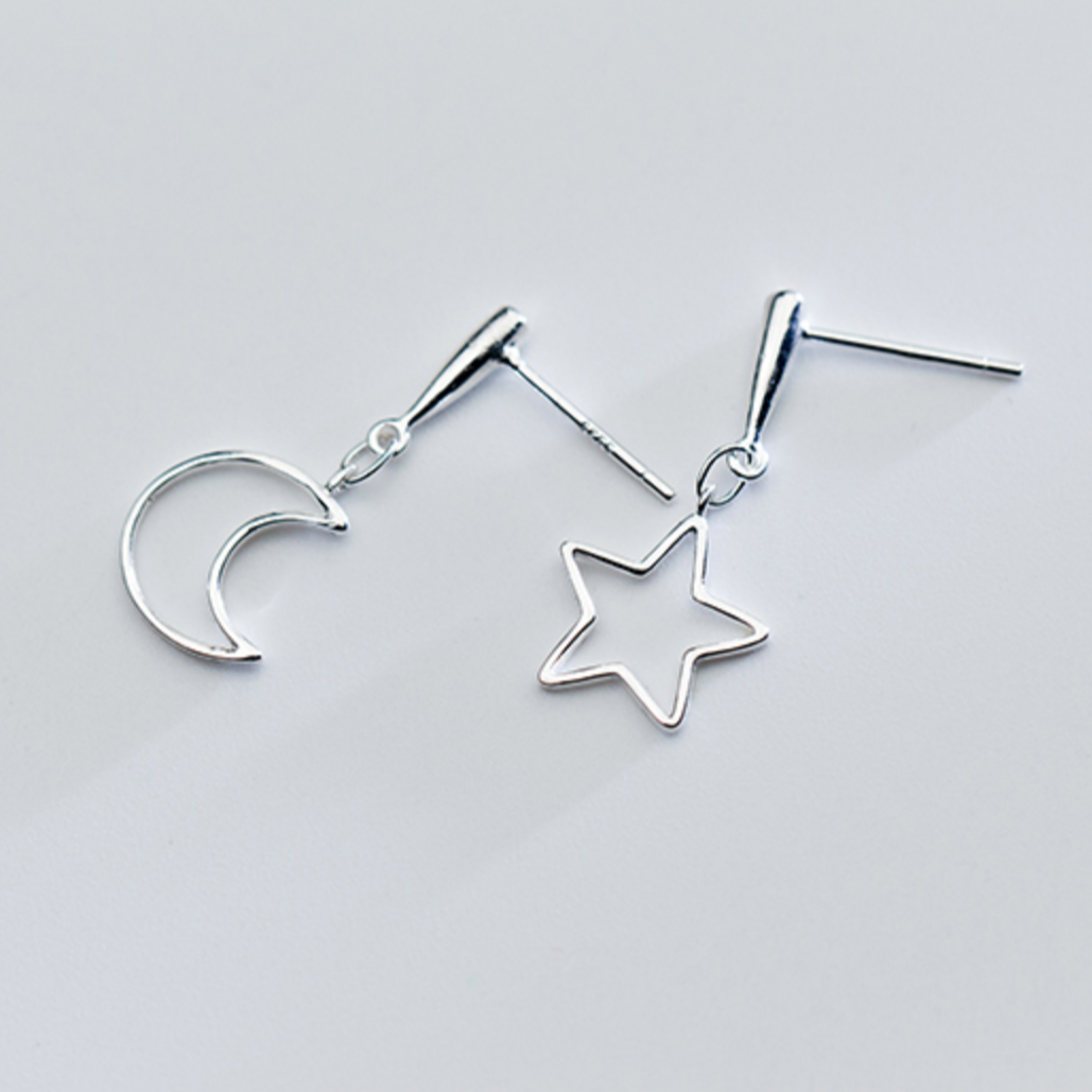 Moon and Star Drop Stud Earrings