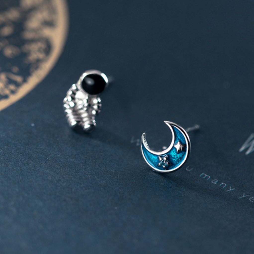 Sterling Silver Astronaut Asymmetrical Studs