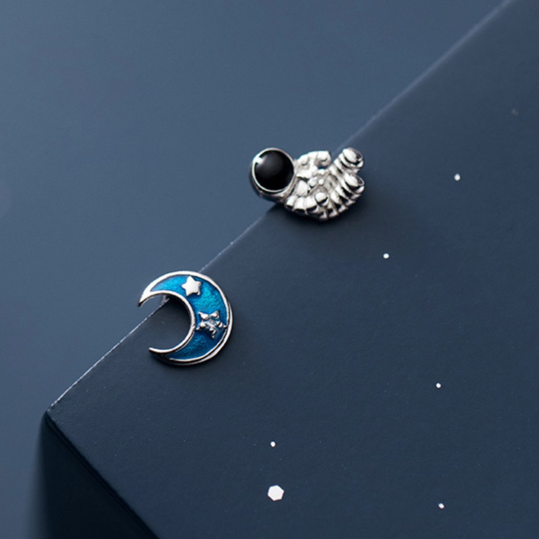 Sterling Silver Astronaut Asymmetrical Studs